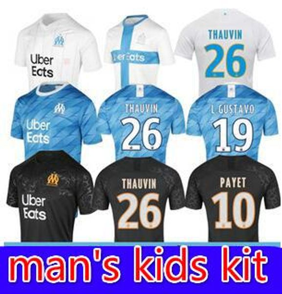 

19 20 olympique de marseille soccer jersey om jerseys 2019 2020 maillot de foot payet thauvin benedetto football shirt men + kids 120 years, Black;yellow