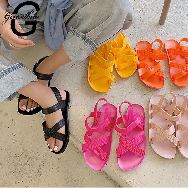 

genshuo candy colors female pvc jelly shoes soft bottom summer beach shoes for women sandalias mujer casual women's black