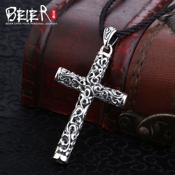 

beier new store 100% 925 thai silver sterling cross pendant necklace fashion jewelry give rope a2473