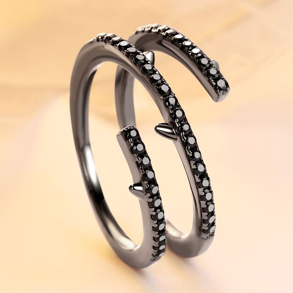 

творческое серебро 925 роза филиал шипы творческий кольцо для женщин черный цвет игристых cz s925 серебро партия обручальное ювелирные издел, Slivery;golden