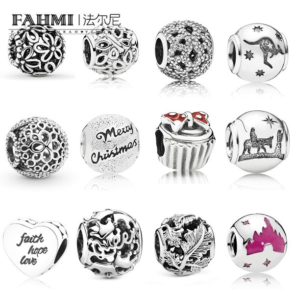 

fahmi 100%925 sterling silver southern cross & kangaroo silver openwork flower daisy shimmering lace charm lady gift charm bead, Black