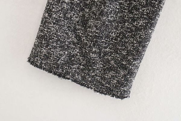 

women elegant tweed midi skirt back split pockets european style office wear basic cozy female casual skirts, Black