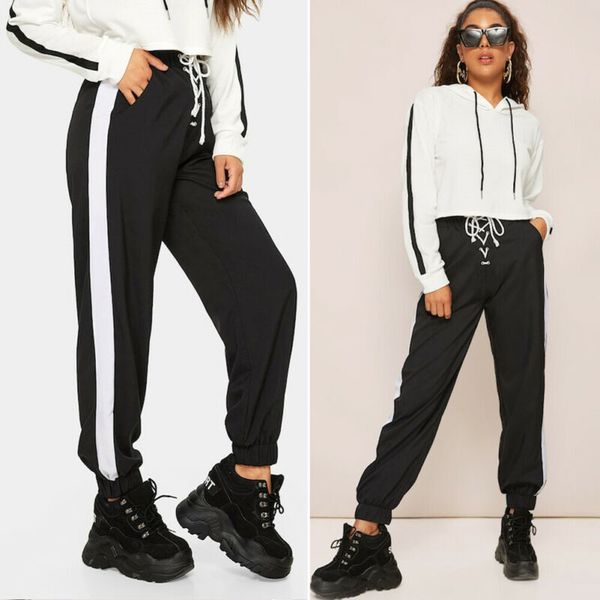 

women high waist side stretch casual sweatpants jogger dance harem hip hop pants sports baggy trousers, Black;blue