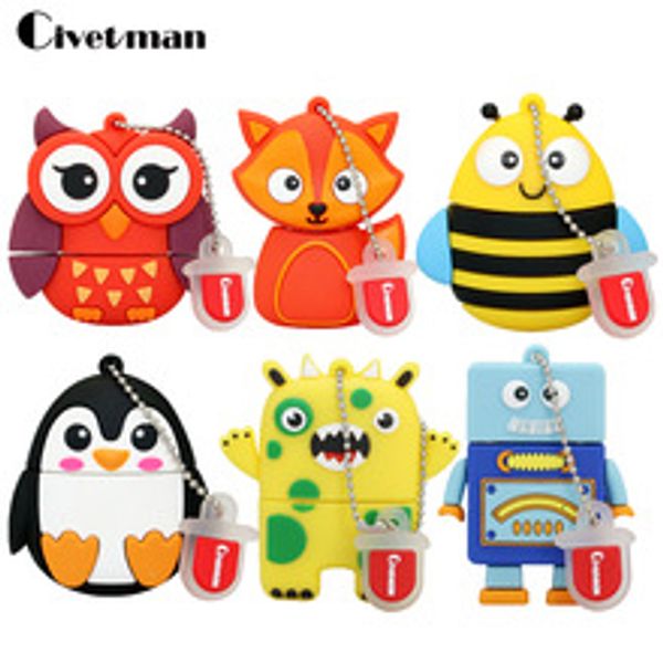 

new arrival usb flash drive 128gb pen drive 4gb 8gb 16gb 32gb 64gb usb-flash pendrive mini lovely owl/robot memory stick u disk