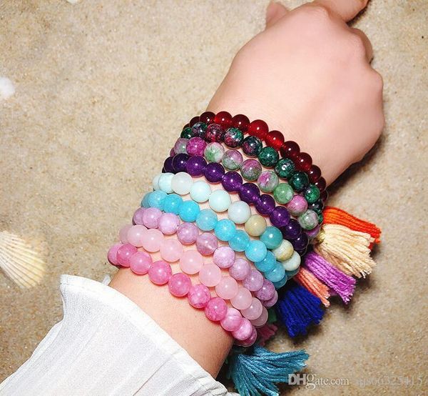 

2019 new natural stone boho tassel bracelets mala women candy arm bohemian bracelets & bangles jewelry gifts, Black