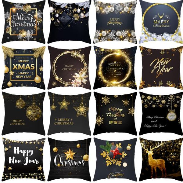 

18 x18 inches bronzing gold black pillow cushion cover flannelette merry christmas pillow case throw pillow covers xmas home decoration