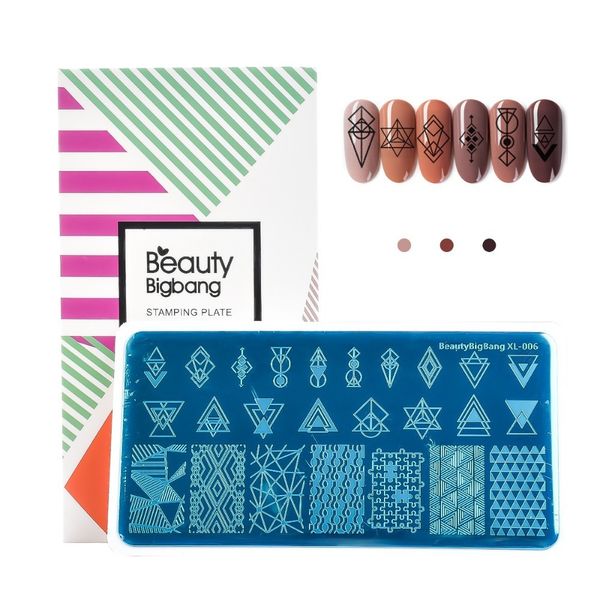 

beautybigbang 1pc отрицательное пространство прямоугольник nail штамповка тарелка треугольник geo theme nail art tool bbbxl-006, White