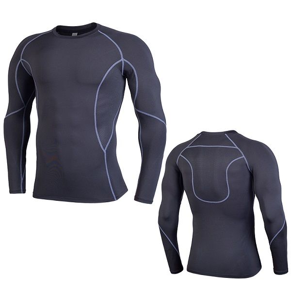 

men compress shirts tight t-shirt long sleeves thermal under fitness base layer weight lifting wear ing, Black;blue