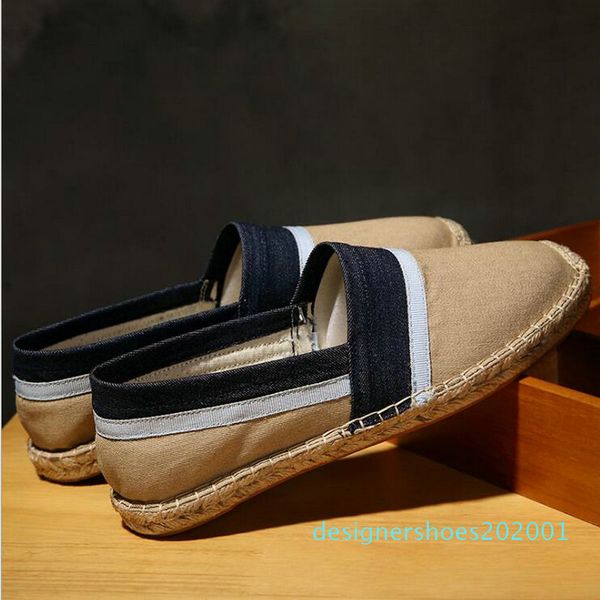 

fashion men flats plimsolls striped canvas boys casual linen shoes men shoes male espadrille fisherman cz-58 d01, Black