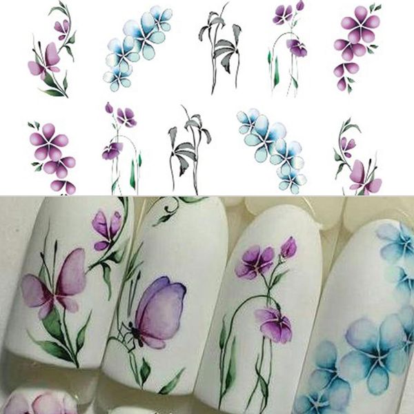 

35# fashion vintage flowers and butterfly patterns pvc water transfer art nail sticker manicure diy decals nail art decorations, Black