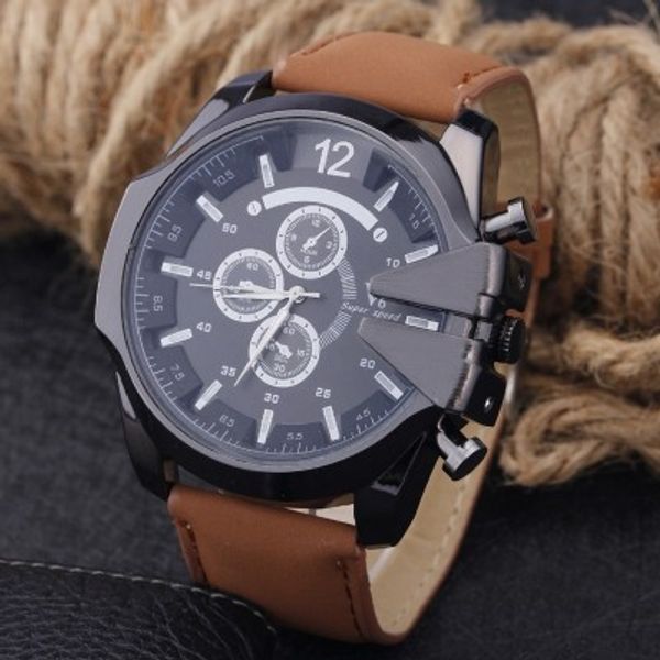 

men's fashion sports watch business large dial belt quartz designer watch luxury business quartz clock male relogio masculino, Slivery;brown