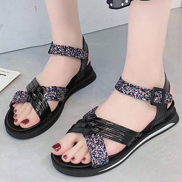 

fashion fish mouth women's sandals with rhinestones bling large size non-slip roman sandals woman shoes zapatos de mujer sandal, Black