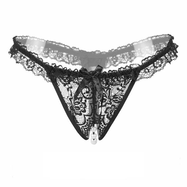 

women's panties women lingerie erotic open crotch crotchless lace underwear porn underpants wear g-string with pearl, Black;pink