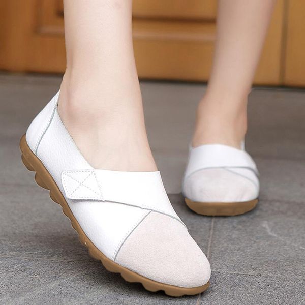 

2020 fashion soft leather round head women casual flats ladies patchwork flat pu leather shoes new mother single shoes, Black