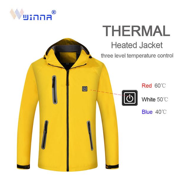 

winter sport electric heating jackets winter warm hooded jacket windproof waterproof hiking camping heated fleece outwear, Blue;black