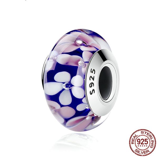 

s925 стерлингового серебра pandora style шарм бисер браслет любовь синий стеклянный кристалл diy шарики для браслетов ювелирных изделий кита, Bronze;silver
