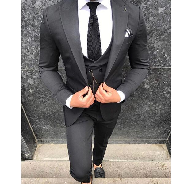 

one button groomsmen peak lapel wedding groom tuxedos men suits wedding/prom/dinner man blazer(jacket+tie+vest+pants) 1261, Black;gray