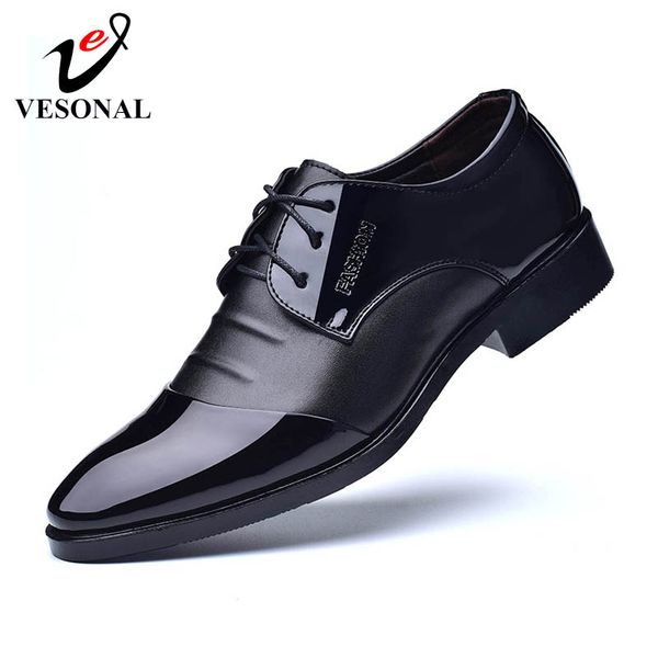

vesonal 2019 new spring autumn formal office patent leather leather shoes men vintage classic mens dress shoes male business, Black