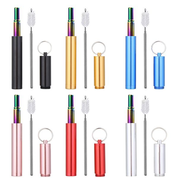 

304 stainless steel collapsible reusable straws lightweight and portable with storage box straw cleaning brush hooks
