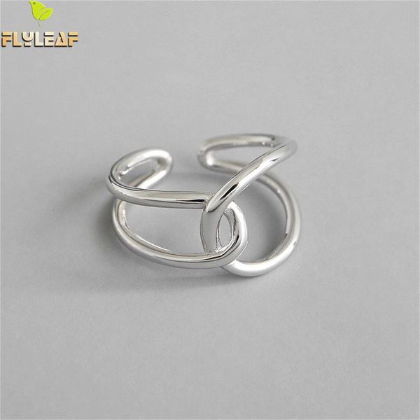 

flyleaf ins minimalist double layer line cross real 925 sterling silver rings for women fine jewelry open ring high quality, Golden;silver