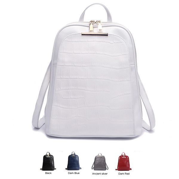 

zency popular natural 100% real genuine cow leather everyday white silver women backpack ladies girls layer cowhide book bag