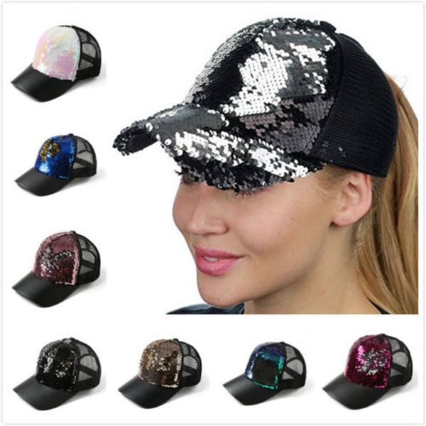 

2018 women hats visors fashion ponytail baseball cap sequins shiny messy bun snap back hat sun cap visors, Blue;gray
