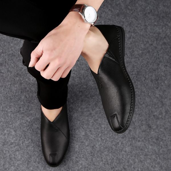

2019 spring summer new style men's shoes men's casual shoes genuine leather handmade business leather cowhide trend, Black