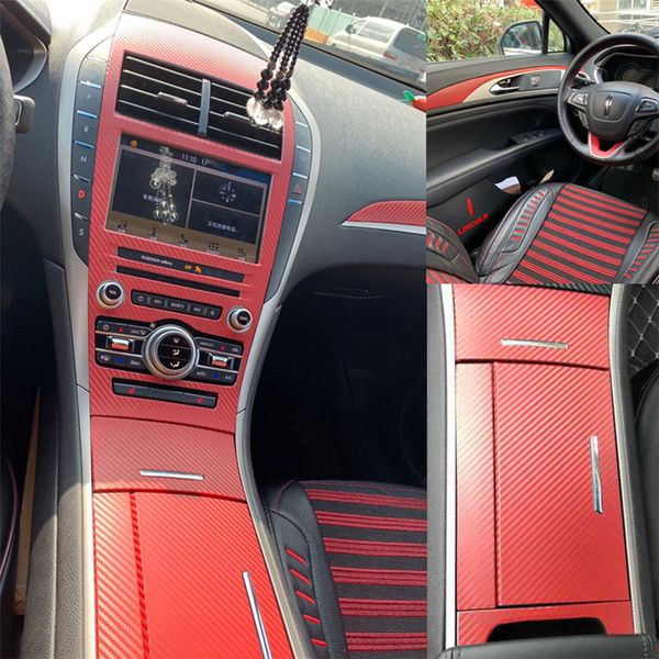 Para Lincoln MKZ 2017-2019 Interior Porta Painel de Controle Central Handle 5DCarbon Fiber / 3D Stickers Decalques Car Styling Acessó