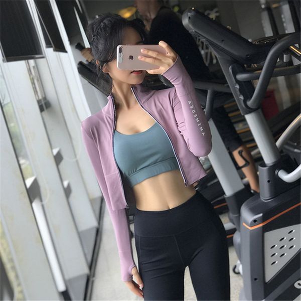 

ladies running yoga fitness clothes gym breathable quick-drying long-sleeved zipper fitness shirt sportswear girl t-shirt, White;red