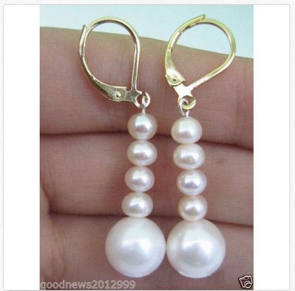 

10-11mm perfect south sea white loose pearl earring 14k solid gold, Golden;silver