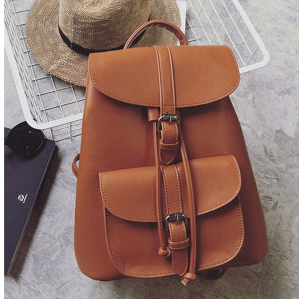 

preppy style leather backpacks women vintage solid backpacks school bags for teenager girls schoolbag female travel bags