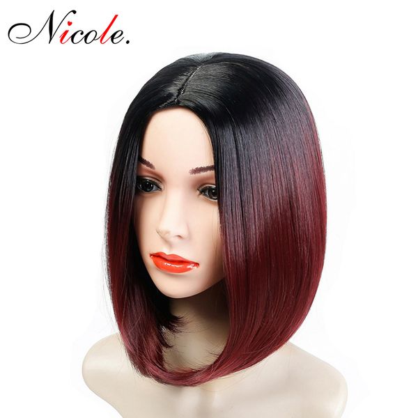 

николь 6 цвет прямой мягкий синтетический парик черный к бургундии ombre волос короткие длина плеча боб парики партии / косплей / ежедневные, Black