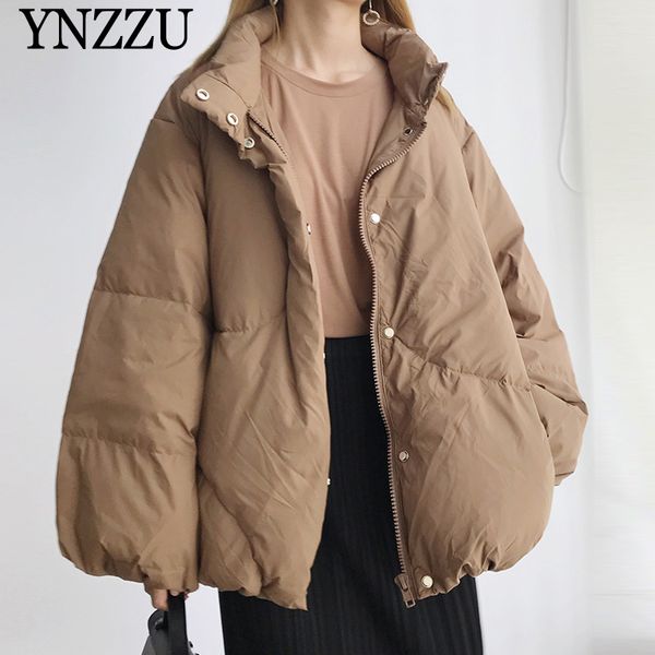 

2019 winter lantern sleeve women down jacket camel high collar female short down coat oversize casual chic outwear ynzzu yo988, Black