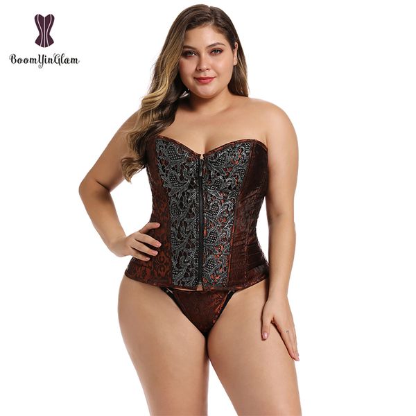 

front zipper floral corset bustier steam punk gothic korsewomen shape with thong, Black;white