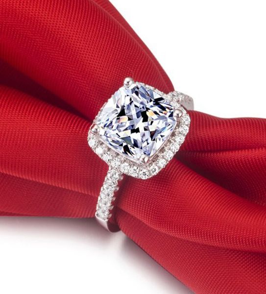 

zhf jewelry princess cut 3 ct sona cz wedding rings for women solid 925 sterling silver ring cubic zirconia fashion jewelry, Golden;silver