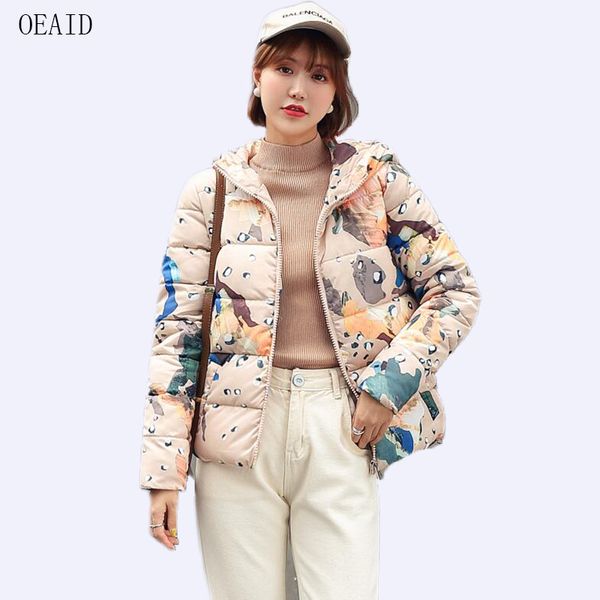 

new print parkas women jacket coat 2019 winter coat women parka outerwear short casual ladies jackets and coats, Black;brown