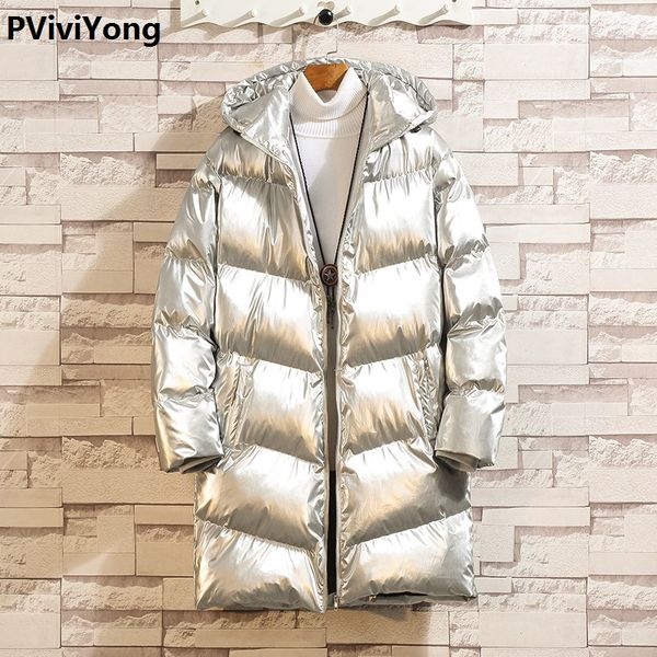 

pviviyong 2019 winter jacket men hooded silvery coat men coated fabrics waterproof parka plus-size m-5xl m15, Black