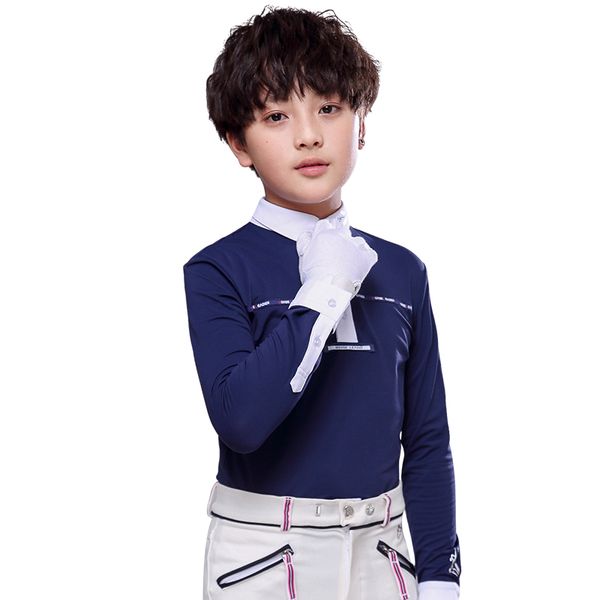

long sleeve sport shirt boy fitness t shirt equestrian tshirt sportswear dry fit kids tshirt compression workout sport top, Black;blue