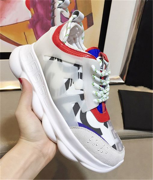 

2018 Top C3Versace Chain Reaction 2 Chainz Black Men Women Running Shoes Authentic Genuine Leather Chain Reaction Casual Shoes With Box