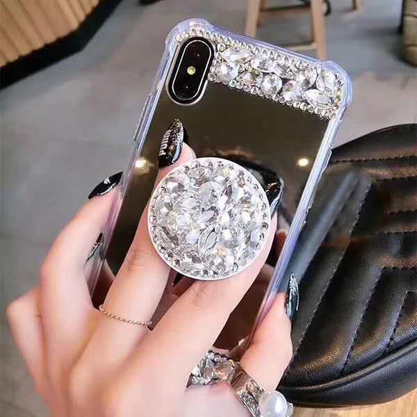 

2019 fancy anti-fall diamond case for iphone 6 sparkle diamond case shinning kickstand soft mirror rhinestone cover