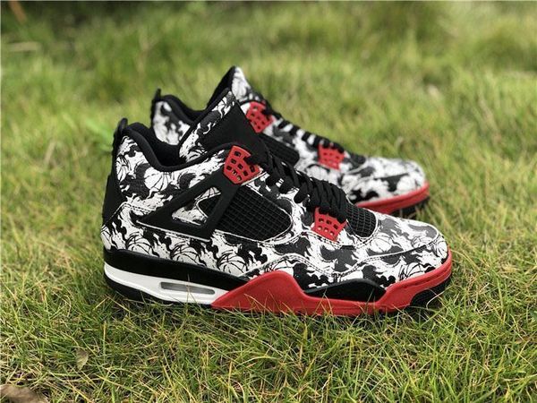 

2020 release 4 tattoo 4s iv casual shoes sneakers for men fire red black white bq0897 -006 tattoo ar4j sports sneakers with box