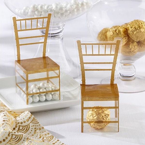 

gold new stye party favor chair shape favor boxes plastic boxes pvc clear candy for party 50pcs