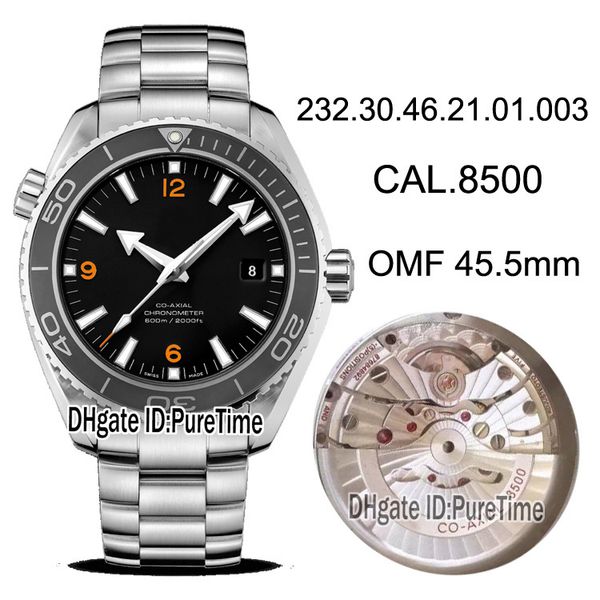 

omf ceramic bezel black dial orange marker cal.8500 a8500 automatic mens watch ss 232.30.46.21.01.003 (black balance wheel) puretime om14, Slivery;brown