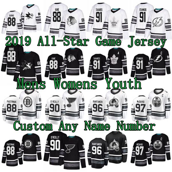 

2019 all-star game jersey brent burns david pastrnak patrick kane ryan o'reilly john tavares steven stamkos mikko rantanen connor mcdav, Black;red