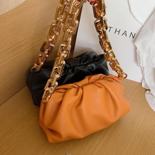 

elegant female netal chain tote bag 2020 fashion new quality pu leather women's handbag travel shoulder bag armpit