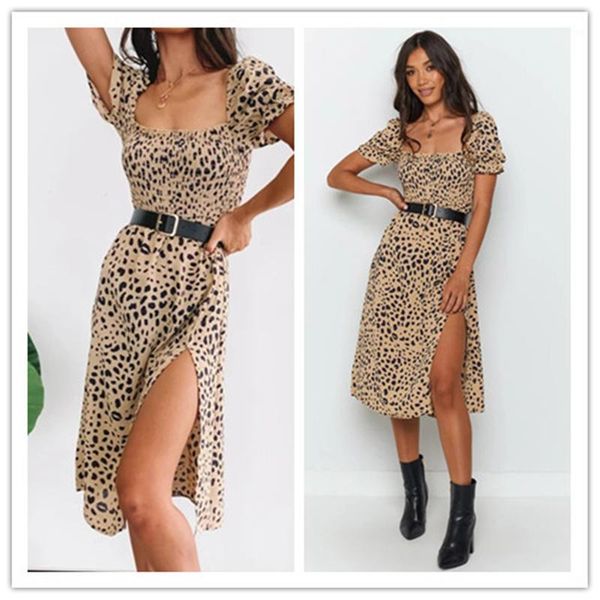 

clothing teenager apparel square neck mini dresses womens split leopard desginer dress holiday womens fashion, Black;gray