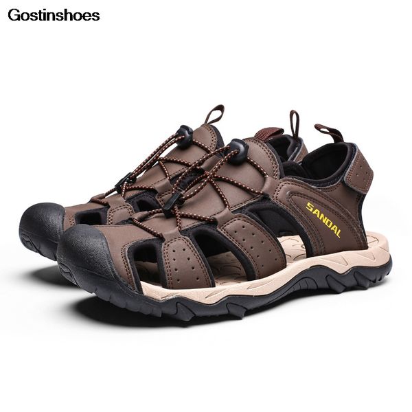 

sandals for men sandles mens cow leather shoes wear resistant sandalias masculina men leather sandals, Black