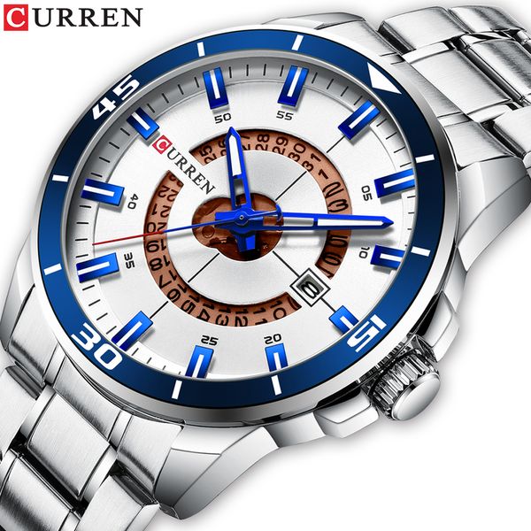 

2019 curren stainless steel men's watch fashion design quartz wristwatch with date clock male reloj hombre watch men clock time, Slivery;brown