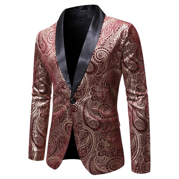 

cross-border 2019 new men's casual hit color foil print shawl collar one button suit performance dress, White;black