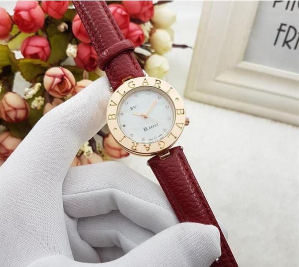 

Роскошные Женские Часы Красная Кожа Розовое Золото Женская Мода Кварцевые Часы П